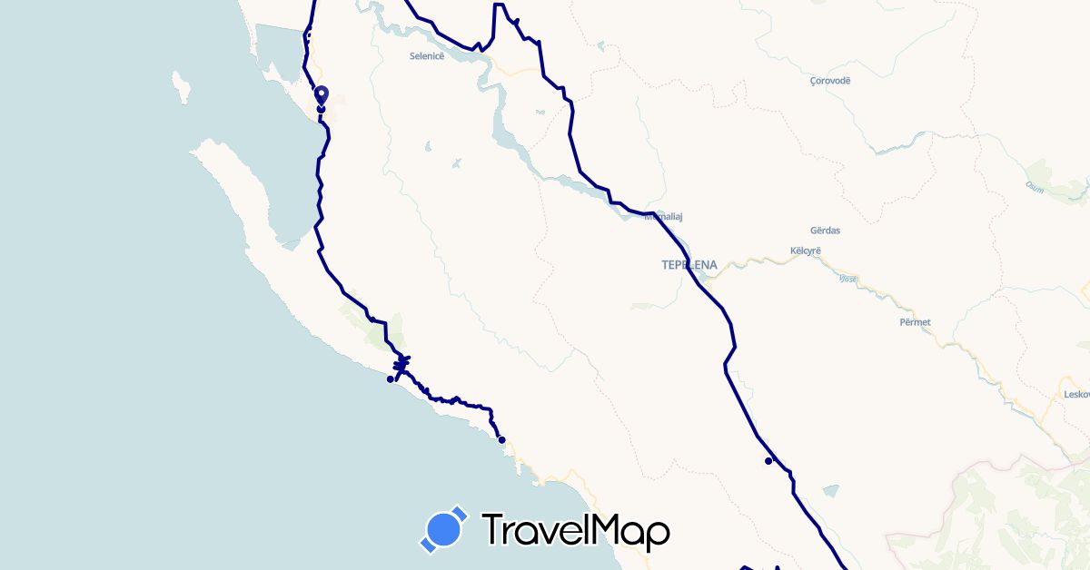TravelMap itinerary: driving in Albania, Kosovo (Europe)